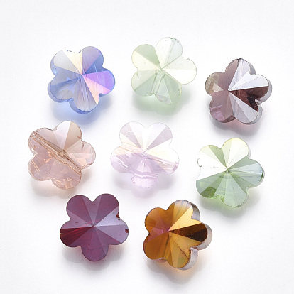 Abalorios de vidrio electroplate, color de ab chapado, facetados, flor