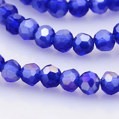 Brins de perles rondes à facettes en verre plaqué de couleur ab