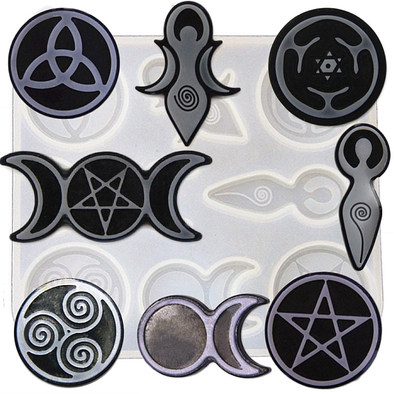 Moldes de silicona con símbolo wiccan pagano, diosa de la luna triple/pentáculo/triskelion, moldes de resina, para resina uv, fabricación artesanal de resina epoxi