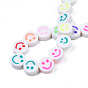 Handmade Polymer Clay Bead Strands, Flat Round with Smiling Face