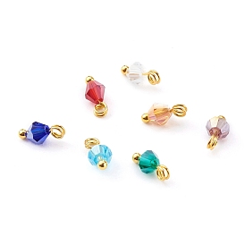 Handmade Faceted Glass Beads Charms, with Brass Ball Head Pins, Bicone