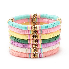 Ensemble de bracelets extensibles de perles heishi en argile polymère et hématite synthétique, bracelets de surf empilables pour femmes