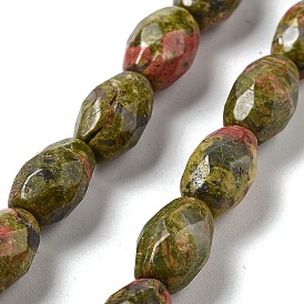 Natural Unakite Beads Strands, Faceted Rice