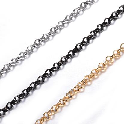 Placage ionique (ip) 304 chaînes rolo en acier inoxydable, chaîne belcher, non soudée, avec bobine, pour la fabrication de bijoux
