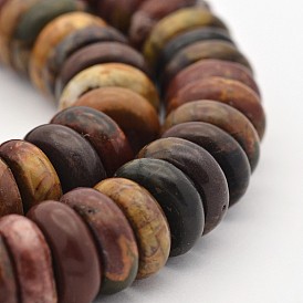 Flat Round/Disc Natural Polychrome Jasper/Picasso Stone/Picasso Jasper Beads Strands, Heishi Beads, 12~13x4~5mm, Hole: 1mm, about 94pcs/strand, 15.5 inch