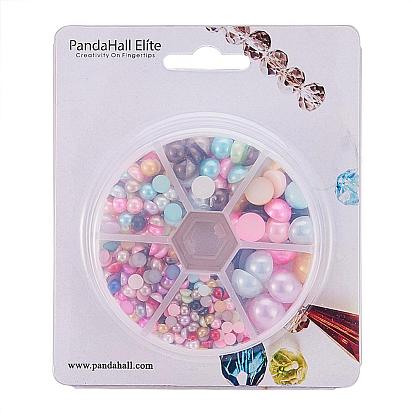 Pandahall elite 1 boîte abs cabochons en plastique imitation perle dôme, demi-tour, 4~12x2~6mm, environ 660 pcs / boîte