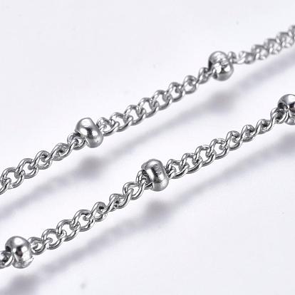 304 Stainless Steel Twisted Chains Curb Chain, with Spool, Satellite Chains, Decorative Chains, with Rondelle Beads, Soldered