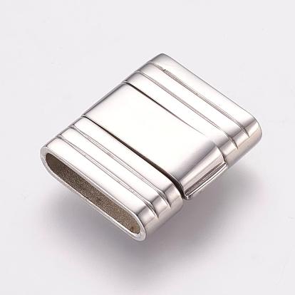 304 Stainless Steel Fold Over Clasps, Smooth Surface, Rectangle