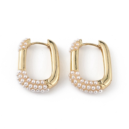 Boucles d'oreilles créoles ovales imitation perle plastique, bijoux en laiton pour femmes, plaqué longue durée, sans plomb et sans cadmium