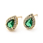 Green Cubic Zirconia Teardrop Stud Earrings, Rack Plating Brass Jewelry for Women