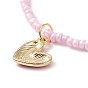 4 pcs 4 ensemble de colliers de perles de quartz rose naturel et de perles de verre de style pcs, colliers de charme de coeur d'émail d'alliage pour des femmes