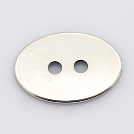 2 ovales plat -hole 201 coudre les boutons en acier inoxydable pour la fabrication de bracelets, 12x17x1mm, Trou: 2mm