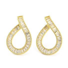Teardrop Clear Cubic Zirconia Stud Earrings, Brass Jewelry for Women