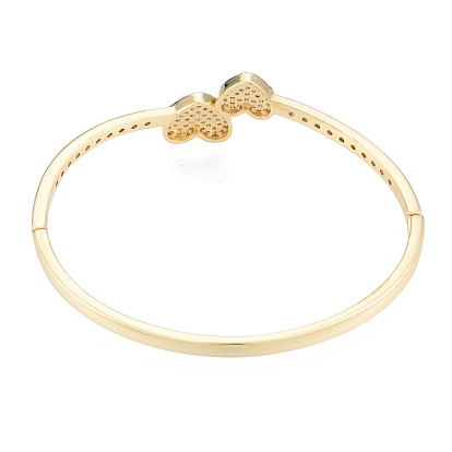 Clear Cubic Zirconia Double Heart Bangles, Brass Jewelry for Women
