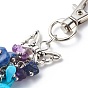 Gemstone Chips Cluster Pendant Decorations, with Alloy Wing, Lobster Clasp Charms, Clip-on Charms, for Keychain, Purse, Backpack Ornament