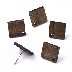 Walnut Wood Stud Earring Findings, with 304 Stainless Steel Pin, Rhombus