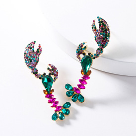 Sparkling Lobster Earrings with Acrylic and Rhinestones - Unique Animal Ear Studs for Women