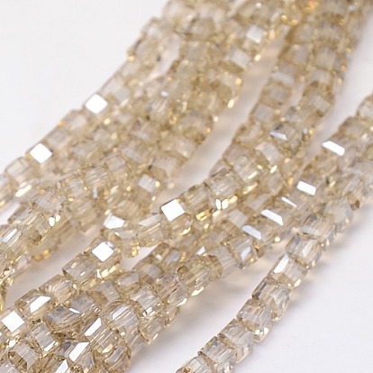 Electroplate Glass Bead Strands, Full Pearl Luster Plated, Faceted, Cube