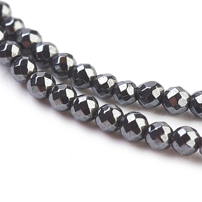 Non-magnétiques perles d'hématite synthétique brins, facette, ronde, 2mm, Trou: 0.8mm, Environ 210 pcs/chapelet, 16 pouce
