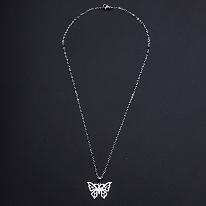 201 Stainless Steel Pendants Necklaces, with Cable Chains and Lobster Claw Clasps, Butterfly