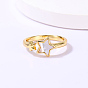 Natural Shell Open Cuff Ring, Golden Stainless Steel Finger Ring