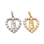 Plastic Imitation Pearl Pendants, with Rack Plating Brass Findings, Long-Lasting Plated, Heart with Saint Charm