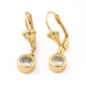 Boucles d'oreilles créoles pendantes rondes plates en zircone cubique transparente, bijoux en laiton pour femmes