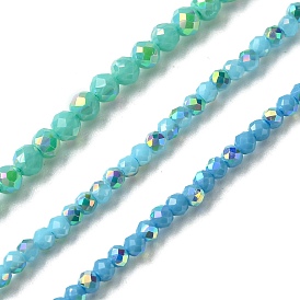 Electroplated Glass Beads Strands, Faceted, Half Plated, AB Color Plated, Round