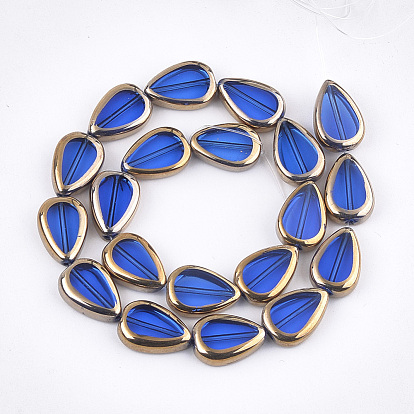 Electroplate Glass Beads Strands, Edge Plated, Teardrop
