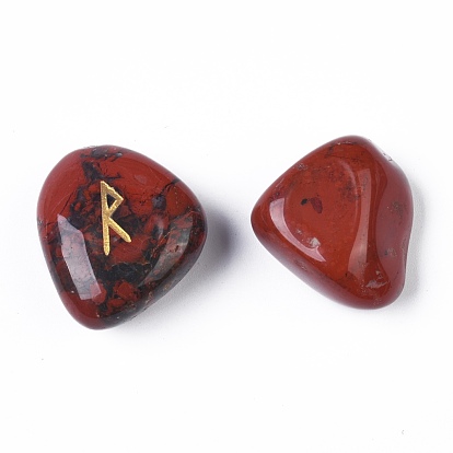 Natural Red Jasper Carved Beads, Tumbled Stone, Healing Stones for Chakras Balancing, Crystal Therapy, Meditation, Reiki, Divination Stone, Nuggets with Runes/Futhark/Futhorc, No Hole/Undrilled