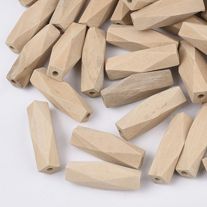 Natural Wood Beads, Macrame Beads Large Hole, Undyed, Faceted, Rectangle