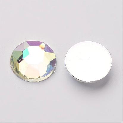Cabochons en acrylique strass transparent, dos plat et dos plaqué, facette, demi-tour