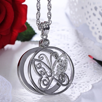 Ожерелье с увеличительным кулоном из сплава бабочки со стразами и стеклом для женщин