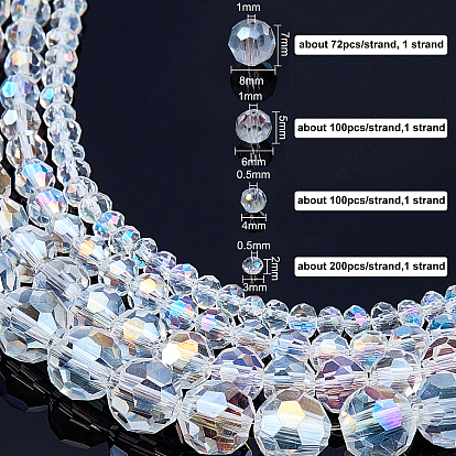 Nbeads Electroplate Glass Beads Strands, AB Color Plated, Faceted, Round