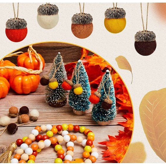 Adornos de bellota de fieltro de lana, Adornos colgantes de otoño para la decoración del árbol de Navidad de fiesta.