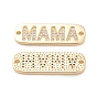 Brass Micro Pave Cubic Zirconia Links, Long-Lasting Plated, Rectangle with Words Mama, for Mother' Day,  Clear