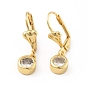Clear Cubic Zirconia Flat Round Dangle Hoop Earrings, Brass Jewelry for Women