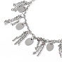 304 Stainless Steel Chain Tassel & Oval & Heart Charm Bracelet for Women
