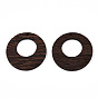 Natural Wenge Wood Pendants, Undyed, Hollow Flat Round Charms