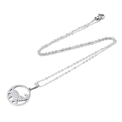 201 Stainless Steel Pendants Necklaces, with Cable Chains and Lobster Claw Clasps, Elephant