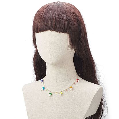 Lampwork Mushroom Pendant Necklaces, Golden Brass Jewelry for Women