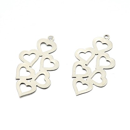 Original Color Heart 201 Stainless Steel Slice Pendants for Valentine's Day, 29x16x0.3mm, Hole: 1.5mm
