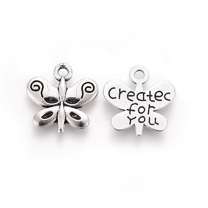 Tibetan Style Zinc Alloy Pendants, Butterfly with Word Create for you
