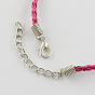 Модный имитация плетеный кожаный ожерелье решений, с конечными железными цепями и Lobster Claw застежками, Платиновый металл, 16.9 дюйм