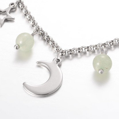 Luna y de acero inoxidable pulseras de piedras preciosas estrellas, con cierre de langosta