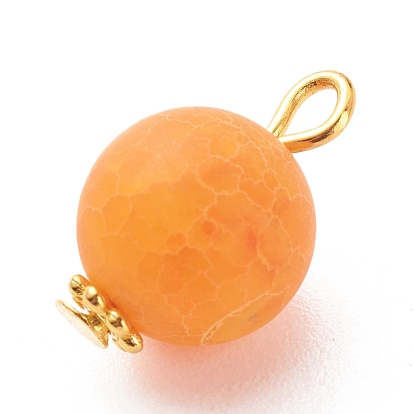 Natural Weathered Agate Pendants, with Golden Tone Alloy & Iron Findings, Round Charm, Dyed