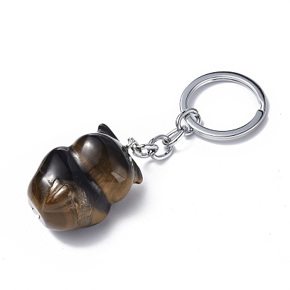 Porte-clés pendentif en pierre naturelle, avec des découvertes de porte-clés en fer, chouette