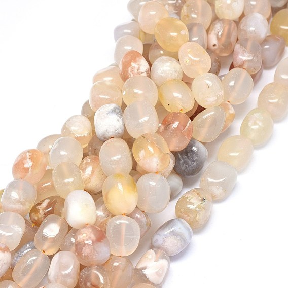 Natural Cherry Blossom Agate Beads Strands, Tumbled Stone, Nuggets