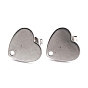 Placage ionique (ip) 304 conclusions de boucles d'oreilles en acier inoxydable, avec écrous / dos de boucle d'oreille et trou, forme de coeur
