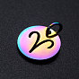 Placage ionique de couleur arc-en-ciel (ip) 201 breloques en acier inoxydable, avec des anneaux de saut, plat rond avec constellation / signe du zodiaque